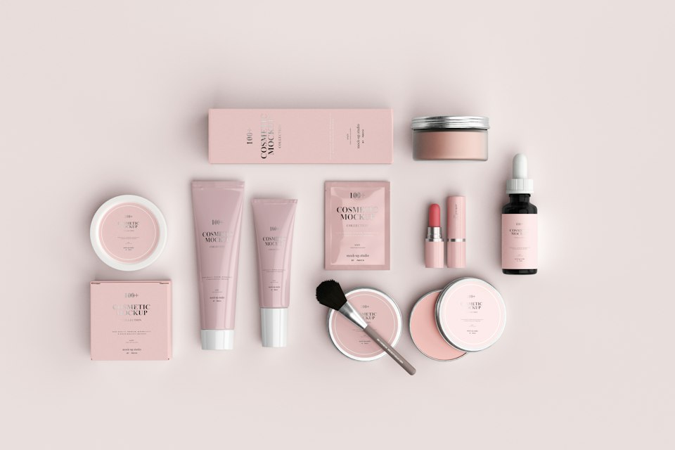 Illustrative beauty product packaging among Korean-product sourcing categories