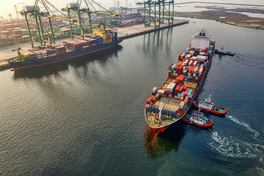 Cargo ship moving international goods by sea