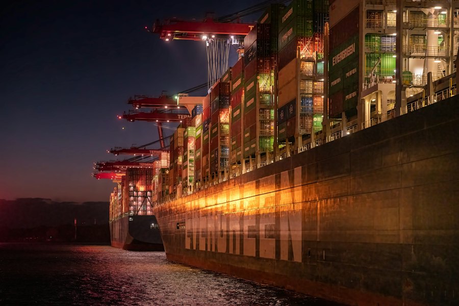 Illustrative container ship at Hamburg port
