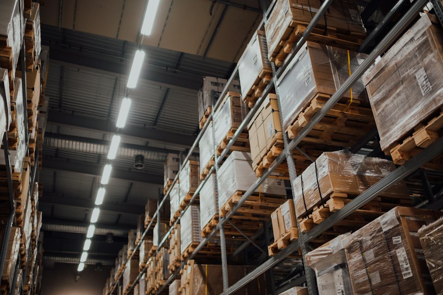 Illustrative logistics warehouse boxes and stock